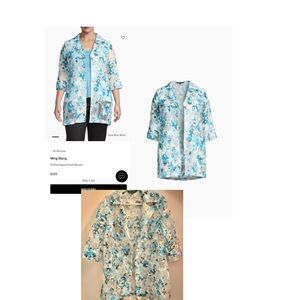 Ming Wang Blue Boxy 3/4 Sleeve Blouse